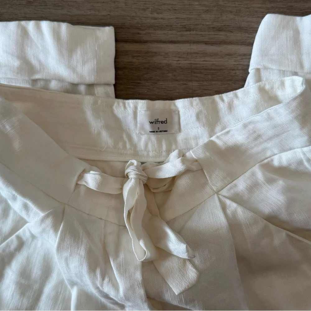 Aritzia Wilfred White Linen Cuffed Drawstring Pants Trousers Size Small